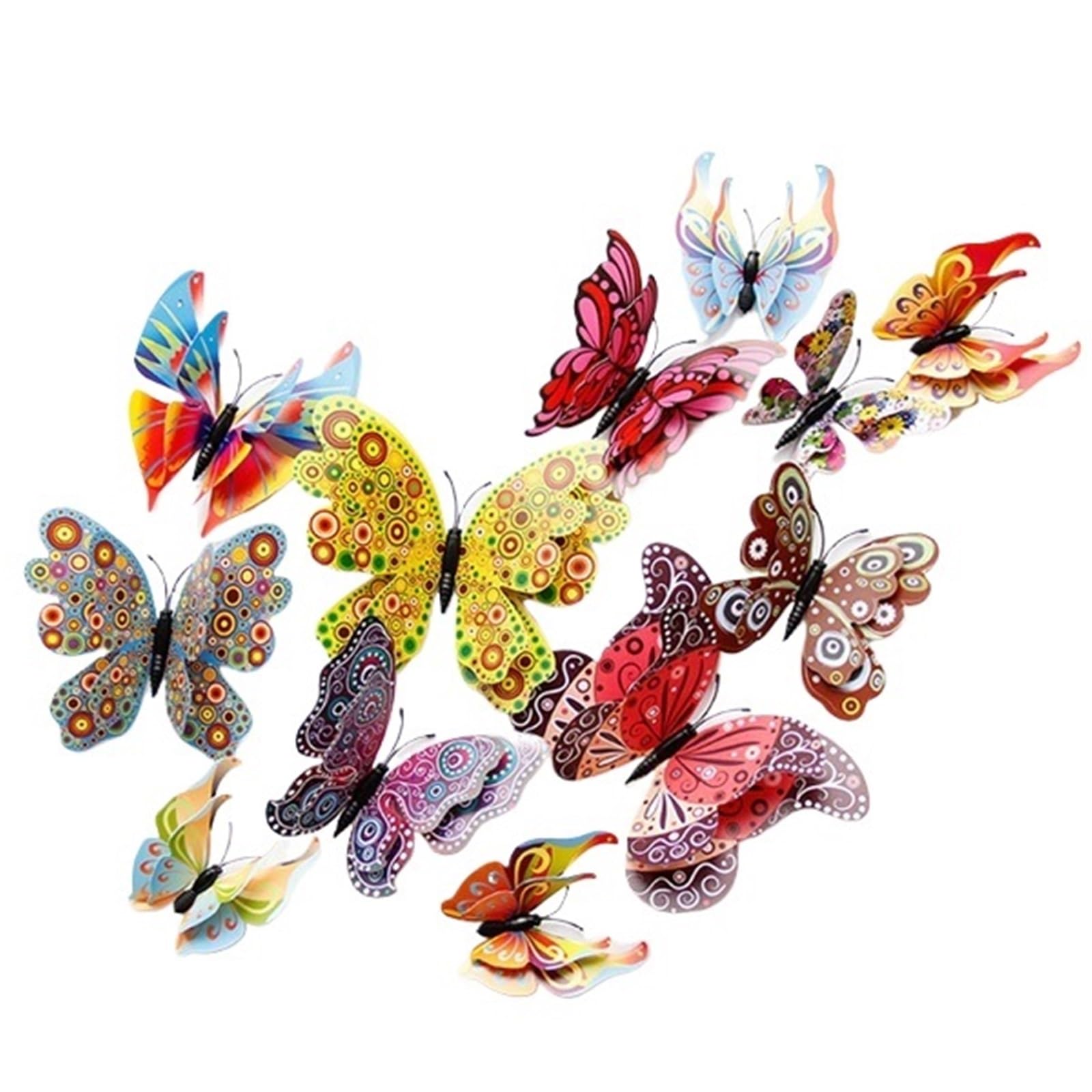 3D Butterfly Wall Decoration 12Pcs Mixed Color Double Layer Butterfly 3D Wall Sticker for Wedding Decoration Magnet Butterflies Fridge Decals Home Room Decor(Color04)