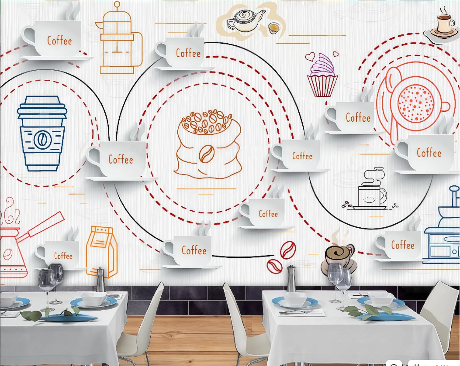 Tapeta Ręcznie Malowana Kawa Litery Drewna Ziarna Popołudniowa Herbata Casual Sklep Słodycze Tło Ściana Zachodnia Restauracja Tapeta Kawa Mural, 3D, 300 x 210 Cm