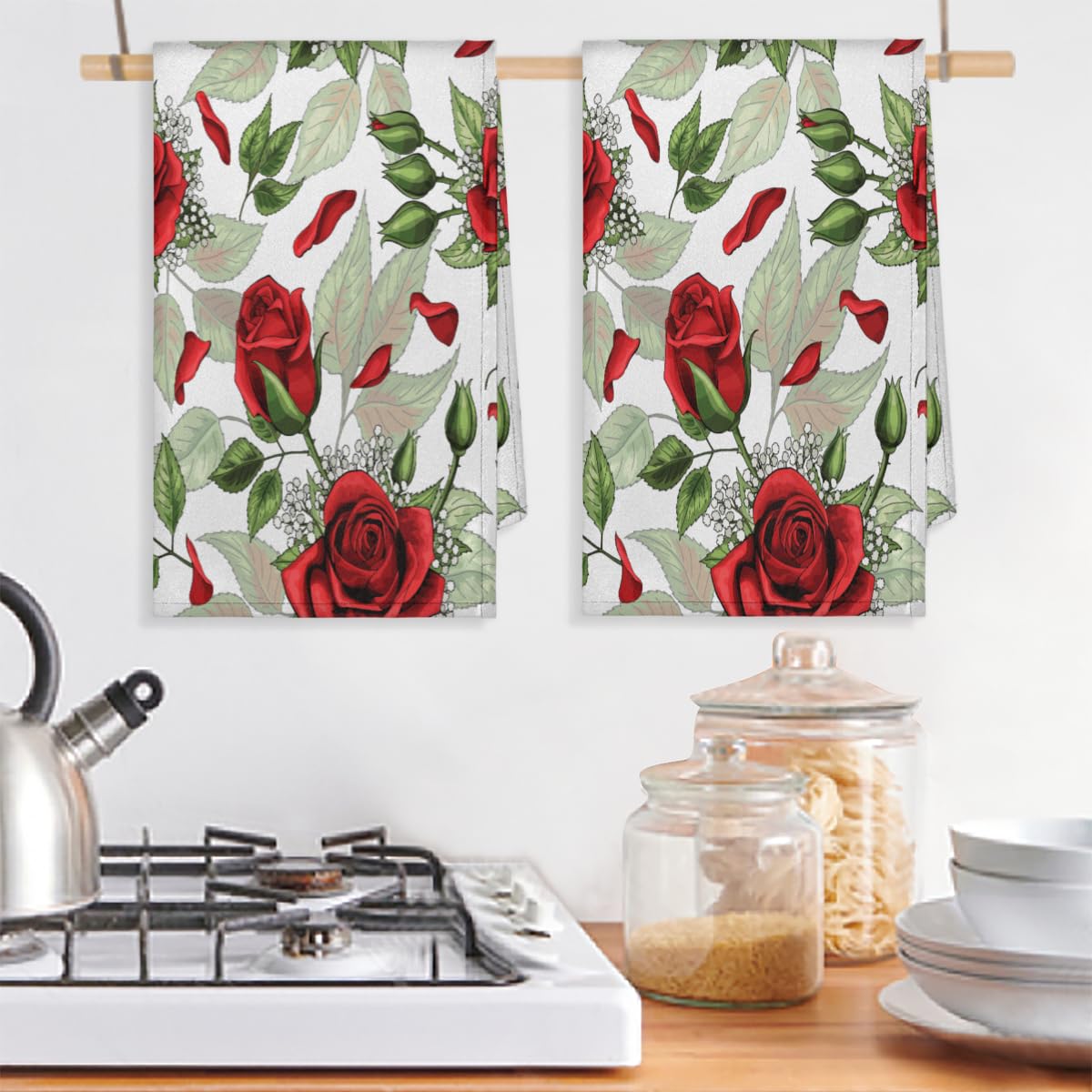 Set di 4 asciugamani da cucina con rosa rosa rosa per
