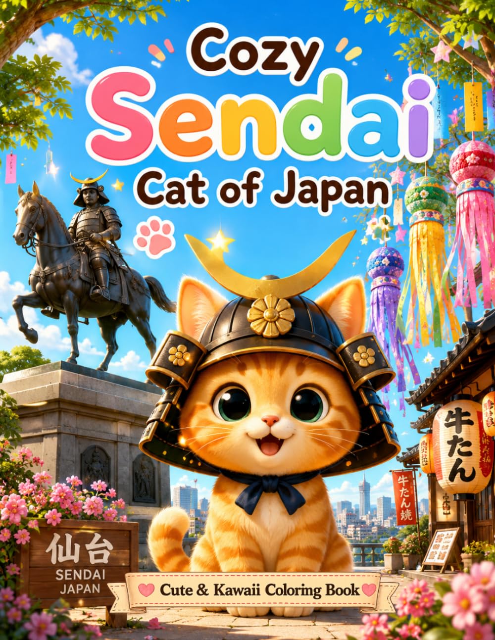 Cozy Sendai Cat of Japan: Cute Japanese Cats, Famous Sendai Landmarks, Tanabata Festival, and Relaxing Bold & Easy Coloring Pages for Kids, Teens, and Adults (Cozy Cat of Japan)