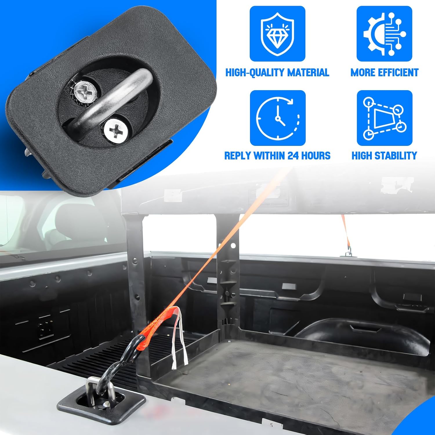 Retractable Truck Bed Tie Down Anchors with Raised Fit D-Ring, 4 Pack - Compatible with 2015-2025 Ford F-150, 2017-2025 F-250/F-350 Super Duty & Raptor, Secure Cargo Hooks for Truck Box - Image 6