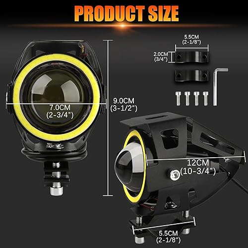 Miniatura 4 de DREAMIZER 2 proyectores LED U7 para motocicleta, luz antiniebla delantera con halo de ojo de ángel blanco, se adapta a motocicleta, automóvil,