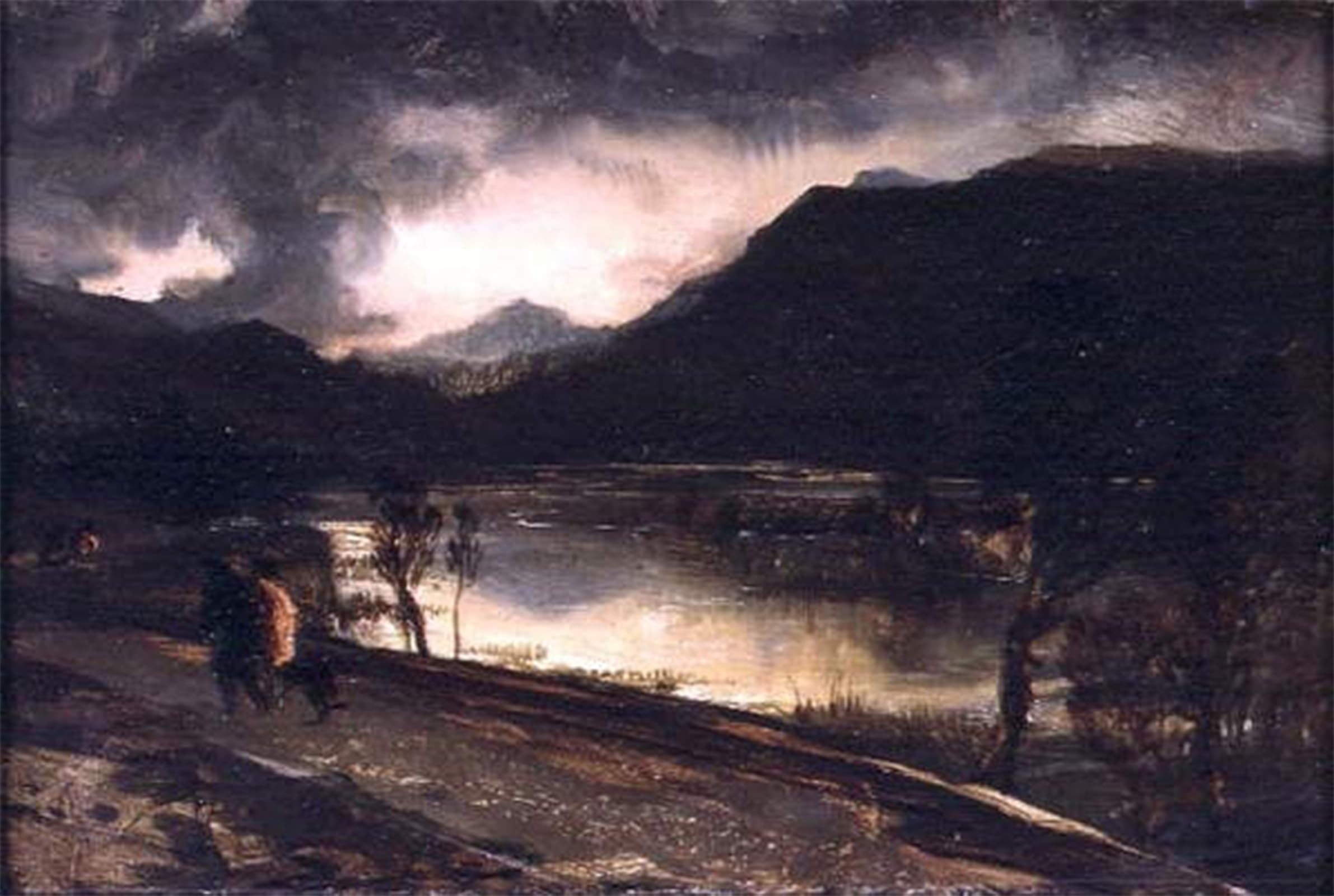 Cuadro pintura al óleo de lago al atardecer SERENDIPITP de 60x90cm para salón. 5