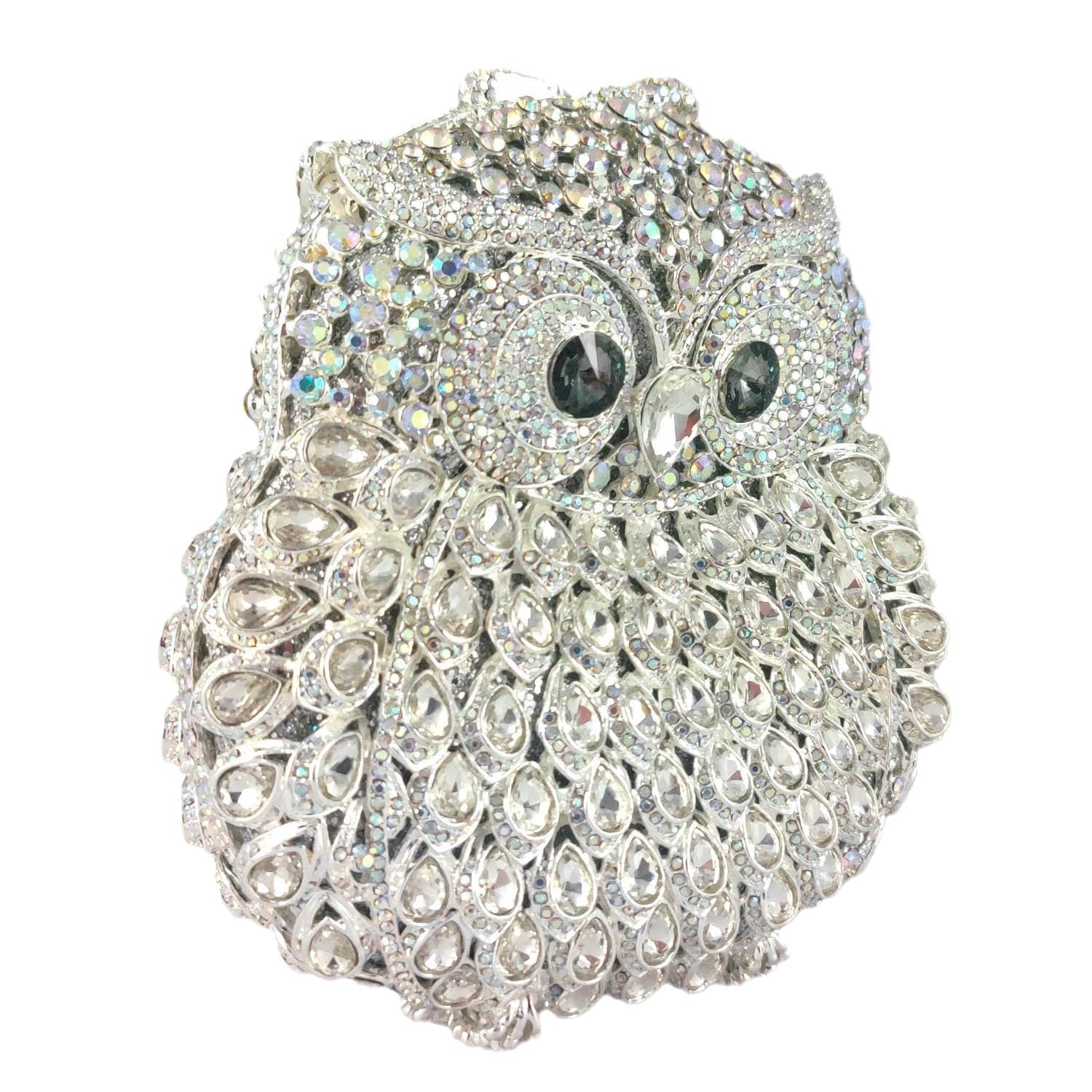 Boutique De FGG Mini pochette da donna con gufo, con strass, da sera, con strass