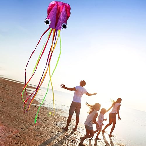 Vista 46 de Hengda Kite Soft Octopus Kite Series, Beautiful Kite with Long Colorful Tail for Kids and Adults, Easy to Fly Beach Kites, Excellent Outdoor