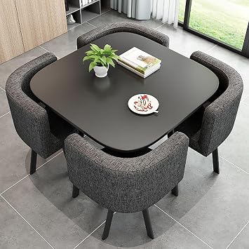 Square Dining Table Set with 4 Chairs,Compact Wood Kitchen Table and Chairs for 4,Modern Conference Tables for Meeting Room,Kitchen Table Furniture80cm/31.5", Grey