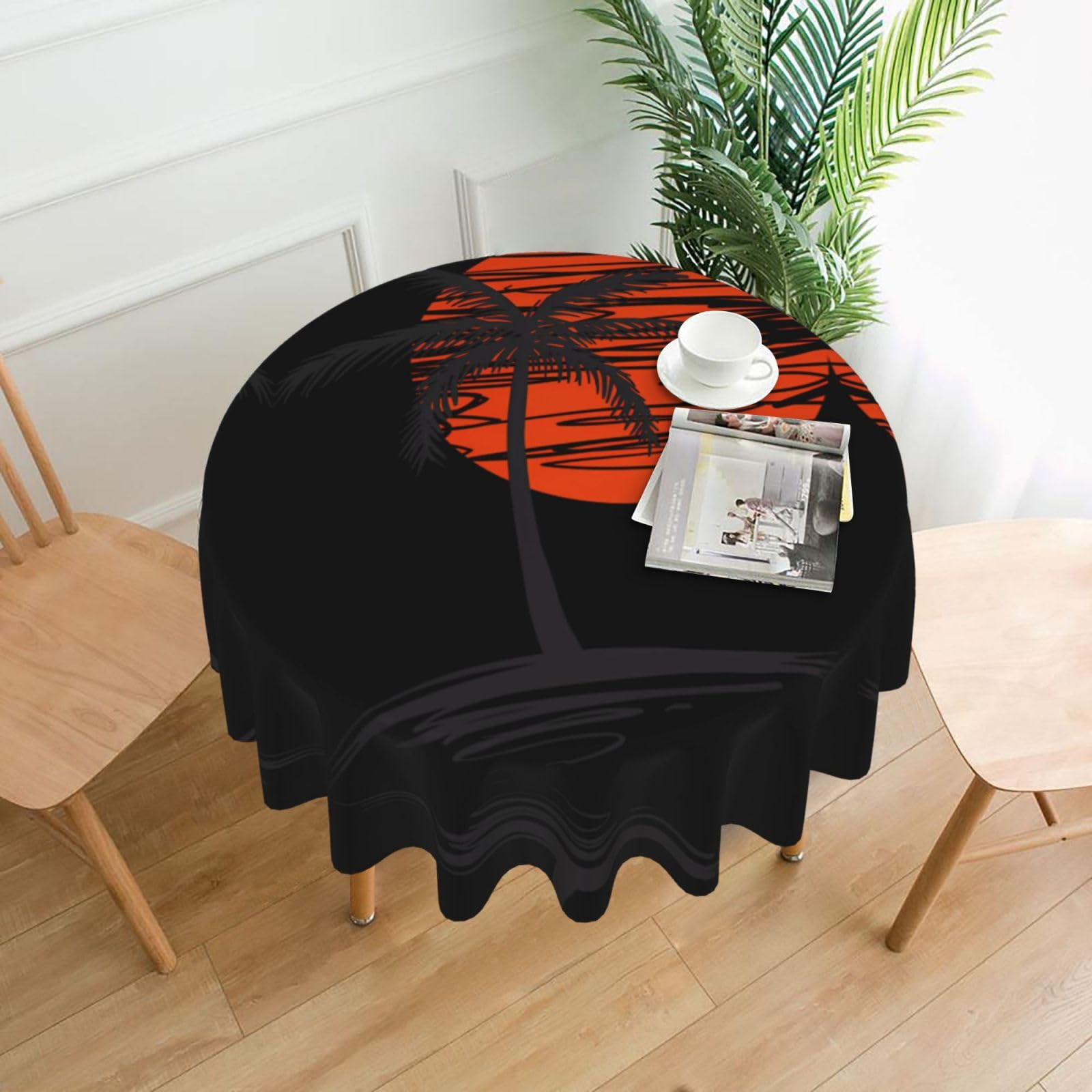 MROWYC Illustration of Palm Trees Printed Practical Round Tablecloth, Durable, Suitable for Home, Restaurant, Hotel, Gathering, and Decorative Table Covers