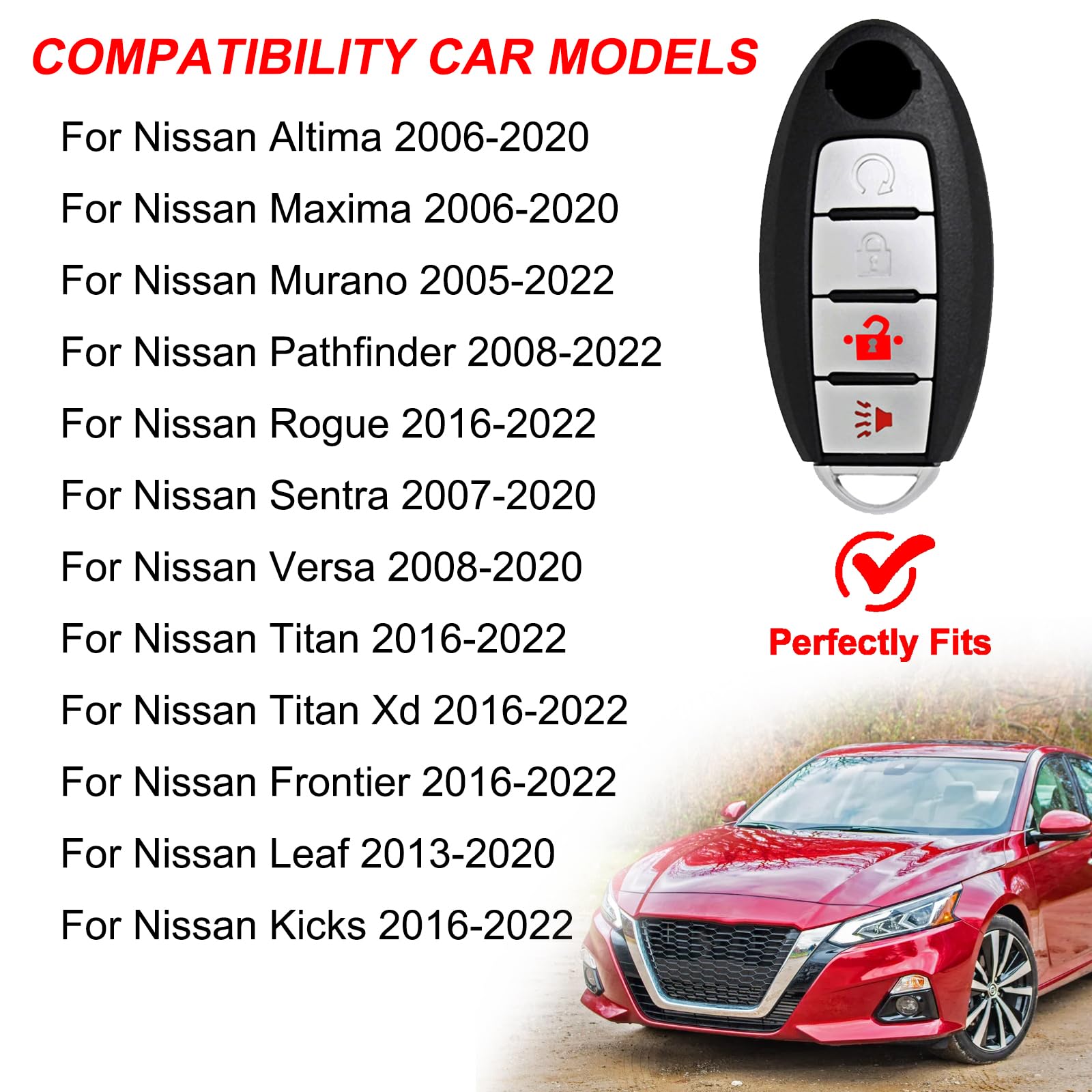 2 x 4 przyciski silikonowe etui na klucze kompatybilne z Nissan Murano 2005-2022 / Altima 2006-2020 / Rogue 2016-2022 / Versa 2008-2020 / Maxima 2006-2020 z obudową klucza sterującego