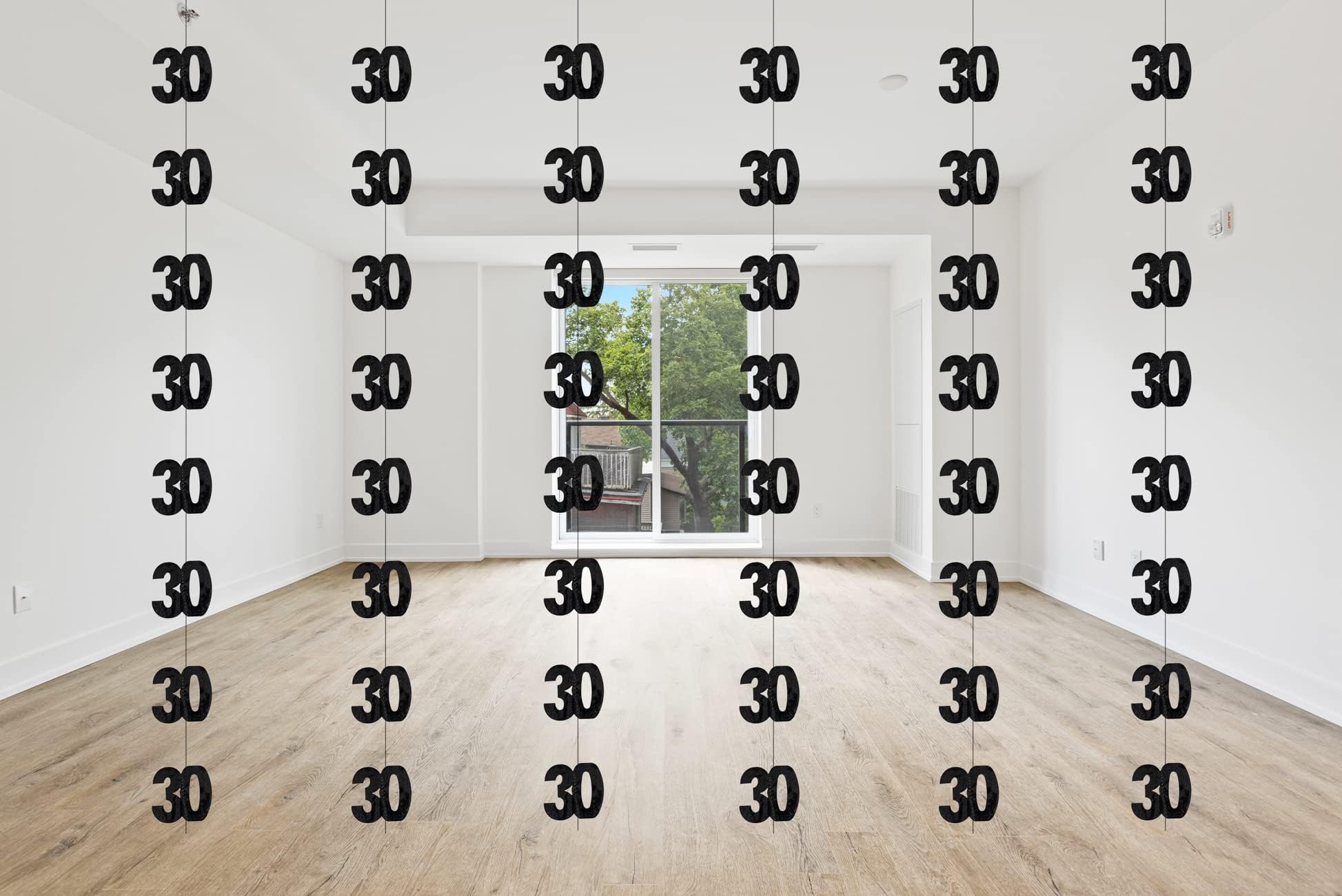 SHATCHI Age Hanging String 13th-90th Glitz Anniversary Birthday Metallic Shiny Foil Banner Party Door Wall Decorations Pack of 6, Black and Silver