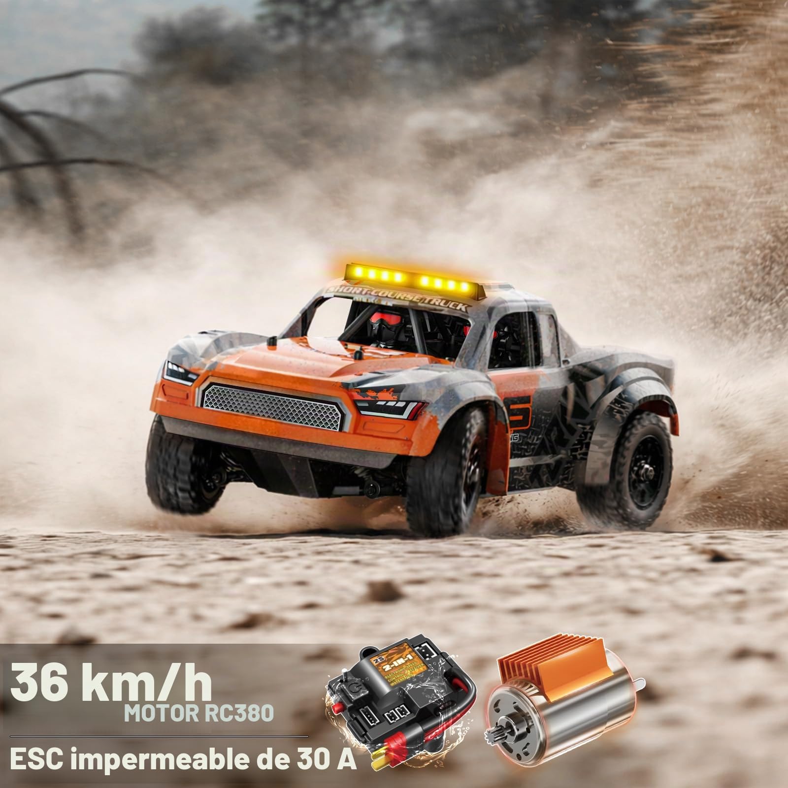 Coche teledirigido 1:16, Coche radiocontrol 4wd para Drift y Tierra 36 km/h, Coche RC 2,4GHz RTR, 2×7,4V 1300mAh baterías, 2 Juegos neumáticos, transmisión metálica, 8+ y Adultos Principiantes