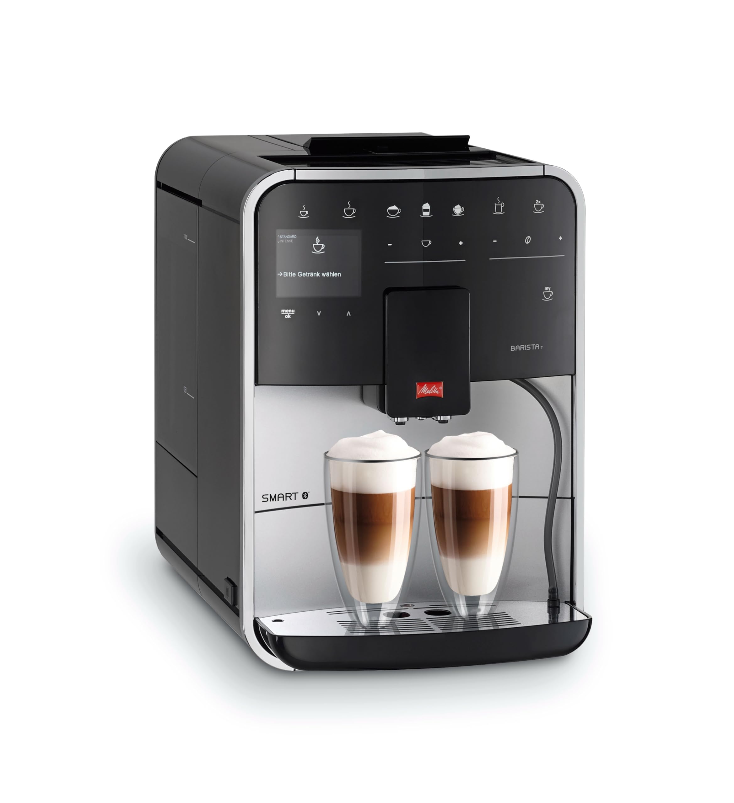 Melitta Barista T Smart Argent, Machine à Café à Grains avec Broyeur et Système One Touch, Mode 1 à 2 Tasses, Cafetière Connectée, Écran Couleur TFT, F831-101