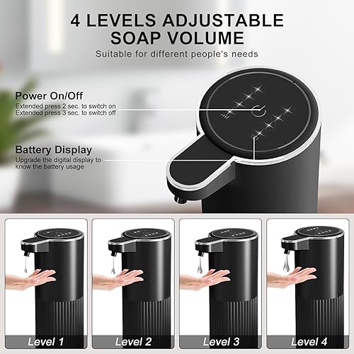 Miniatura 3 de GuDoQi Dispensador automático de jabón líquido sin contacto, espuma ajustable de 4 niveles, dispensador de jabón de manos recargable por USB para