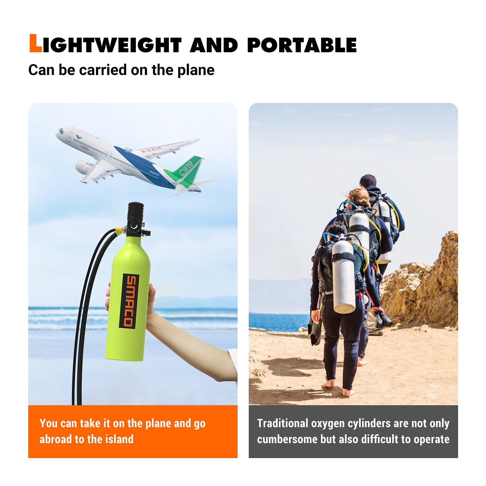 SMACO S400 Pro 1L Scuba Tank Mini Scuba Diving Tank—DOT Certified Tank with 15-20 Minutes Backup Scuba Tank Kit Diving Oxygen Underwater Breathing Device with Aluminum Hard Case S400PRO-D-Green