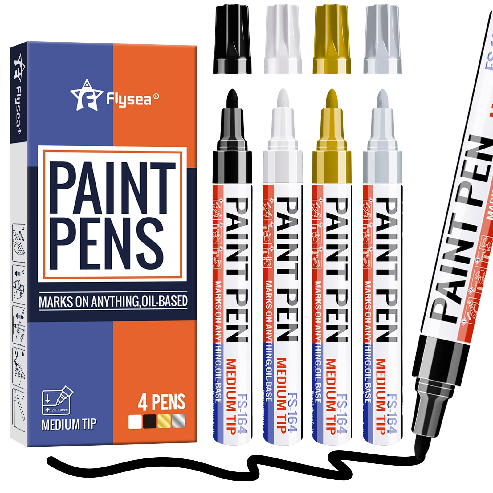 Alitastro Green Paint Pens Permanent Marker Pen 4 Pcs Waterproof Oil Based Paint Markers 3mm Medium Round Tip Quick-drying Paint Marker Pens for Rock Painting, Black Paper, Metal, Tyre, Glass, Wood — image 1