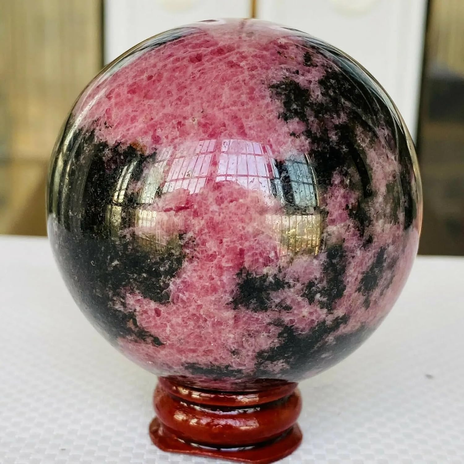 AtkitS Beautiful Natural Rhodonite Sphere Energy Mineral Stone Crystal Quartz Home Decoration Office Accessories DIY Gifts (Size : 950-1000g)