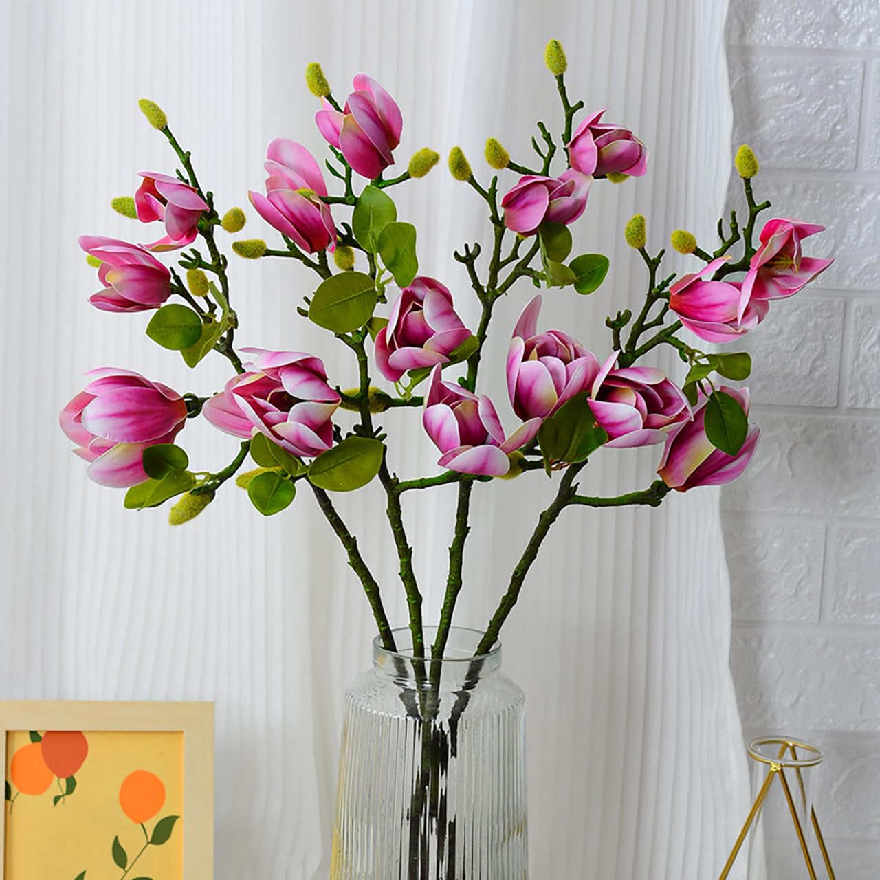 Künstliche Magnolien-Blumen – 5 Stück, 68 Cm Hoch, Aus Kunststoff Mit Biegbaren Stielen, Für Wohnzimmer-Deko