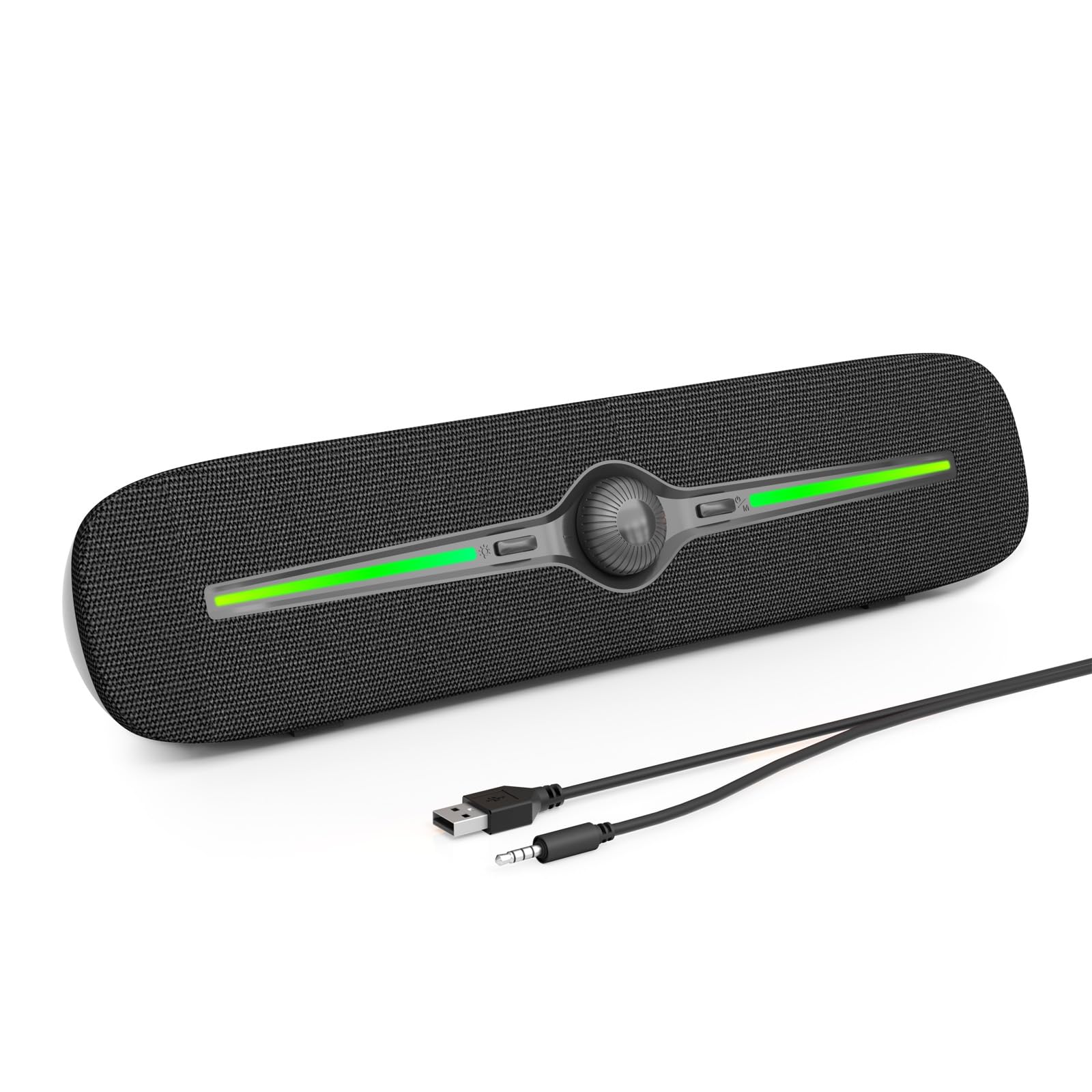 SOULION R90 Altavoz PC, Funcionamiento por USB, con Luces LED de Colores, 3,5 mm AUX Surround Sound con Cable, Pequeño Barra de Sonido para Ordenador de Escritorio, Smartphones, portátiles