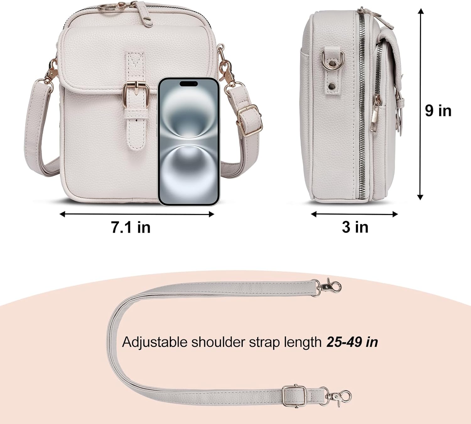 Vintage Messenger Bag,Womens Large Capacity Crossbody Leather Bags,Mini Shoulder Sling Pouch with Card Slots(6.1x3x8 inch) - Image 3