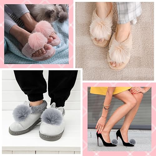 Miniatura 5 de Buryeah 125 pompones de piel para sombreros, bolas esponjosas con lazo elástico, accesorios de punto extraíbles para zapatos, bufandas, gorros,