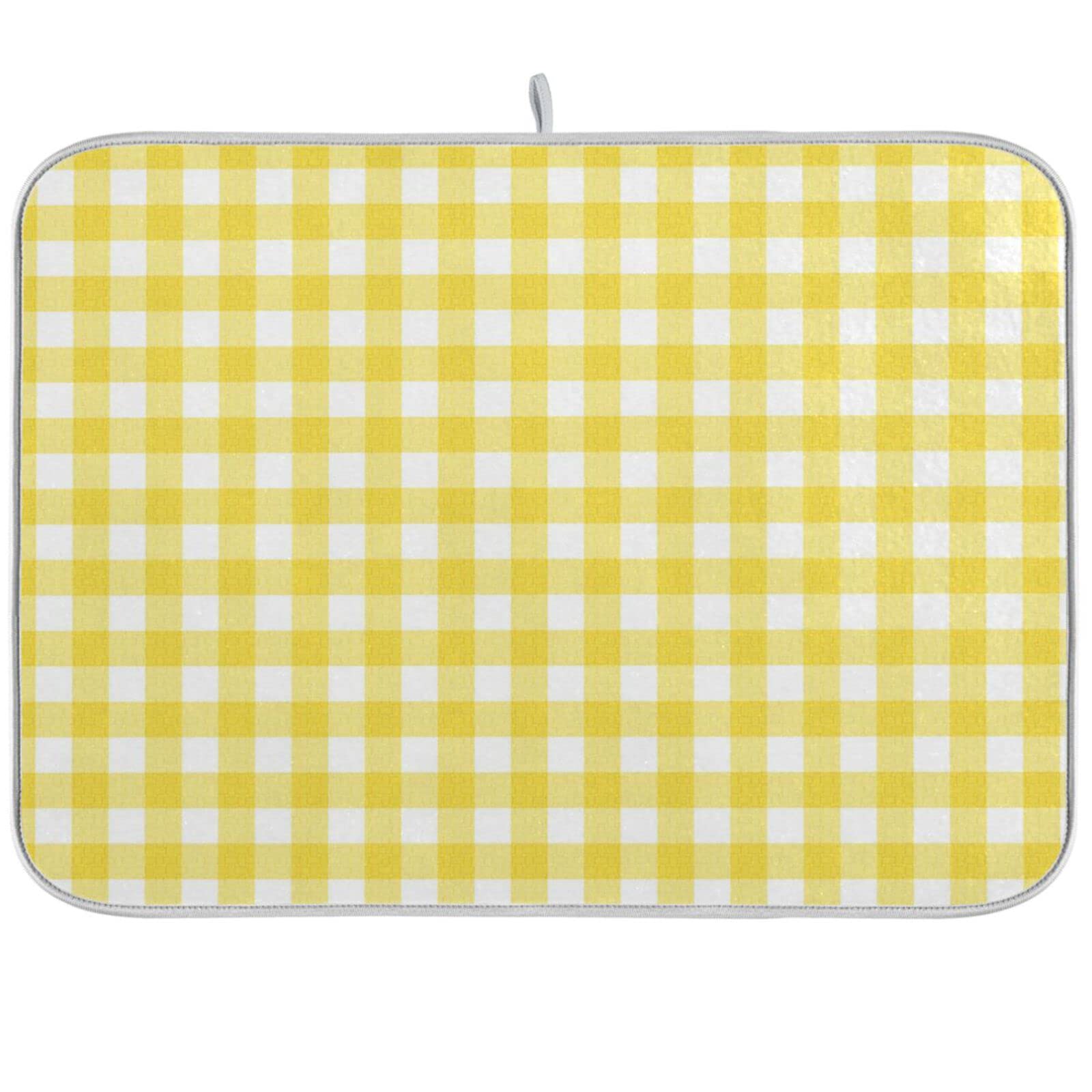 ZzWwR Simple Yellow Gingham Pattern 16 x 18 Inches Absorbent Dish Drying Mat Microfiber Kitchen Countertop Table Protector Multi-Purpose Counter Rack Sink Drainer Pad