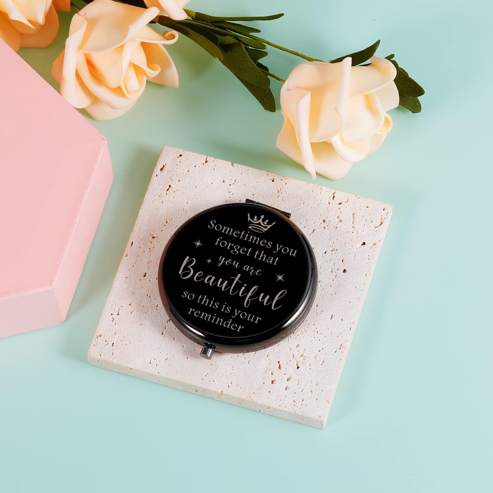 STVK Inspirierender Make-up-Spiegel Für Frauen – Mit Aufmunterndem Spruch, Klappspiegel 6,5 Cm