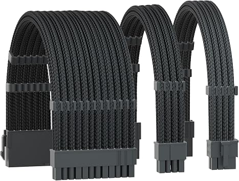 Formulamod PC Cable Extension, 18AWG 1x24pin ATX/1x84+4 Pin EPS/1x86+2 Pin Pci-E PSU Extension Cable Kit, 11.8"Black, BKP