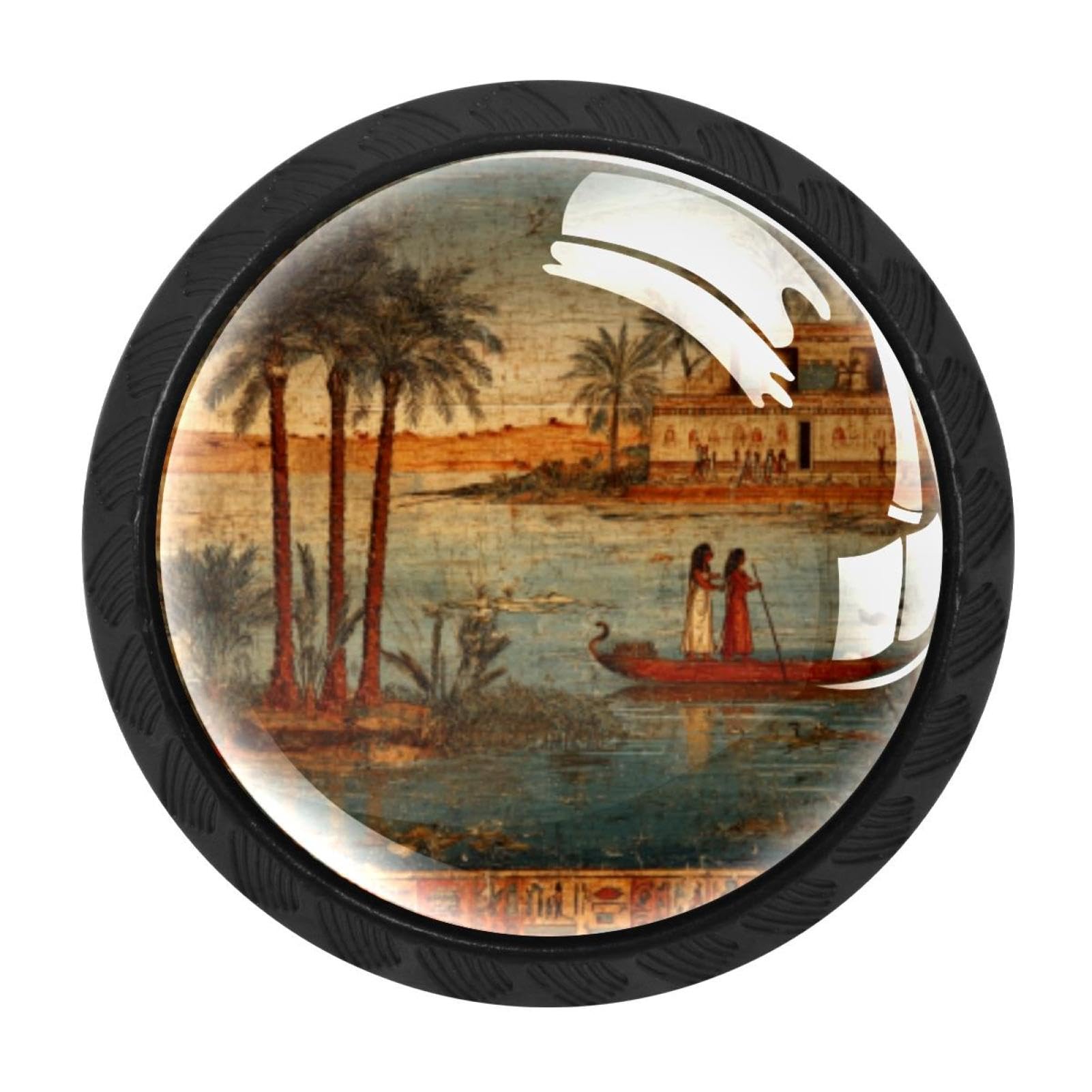 CHENZZZZ 4 Pieces Round Cabinet Knobs Ancient Egypt Art Painting Retro (3) Dresser Knobs Pulls Handles with Screws for Drawer Pulls Handles Knobs Door Knobs