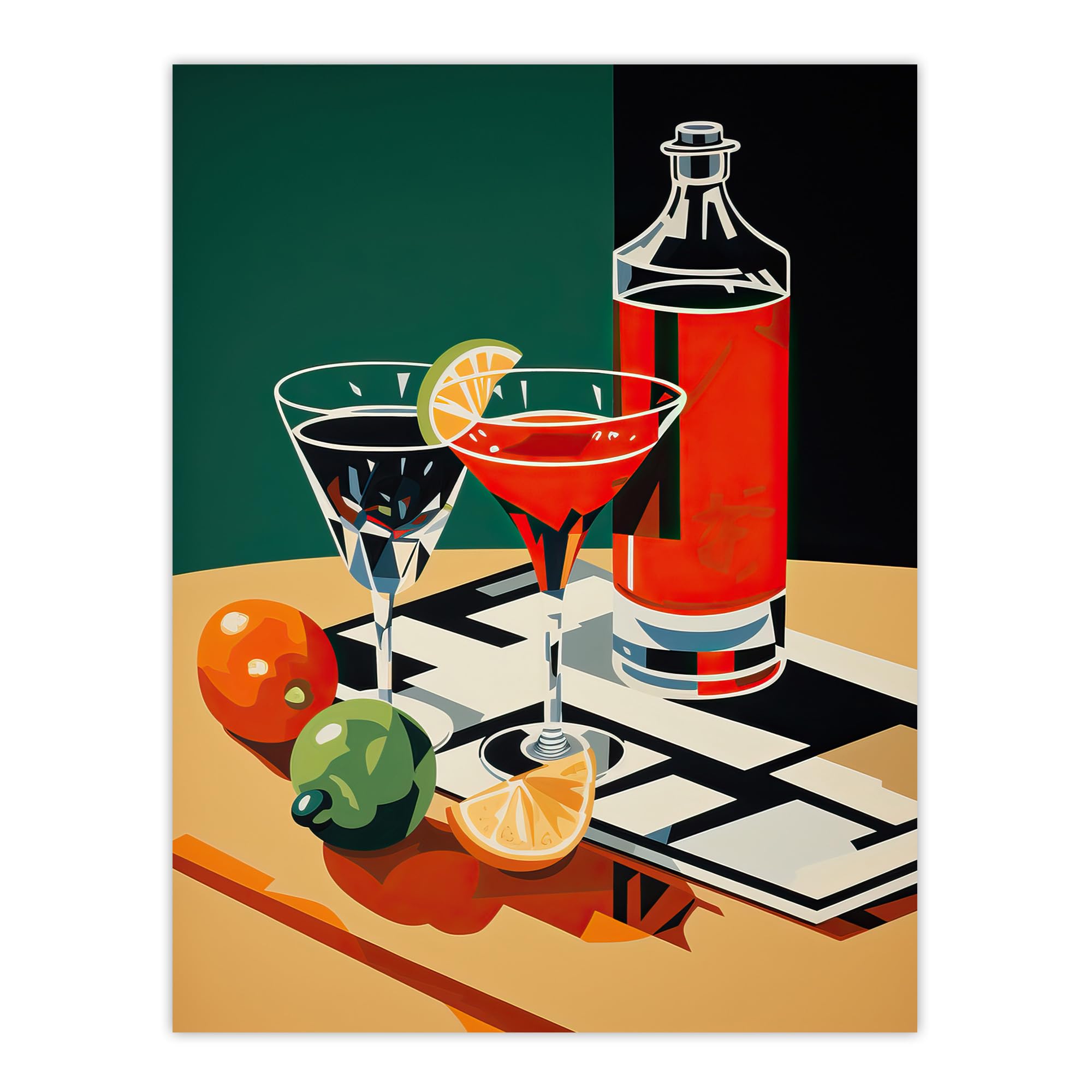 Wee Blue Coo Graphic Design Poster - Negroni Aperitif Drinks - W18" x H24"
