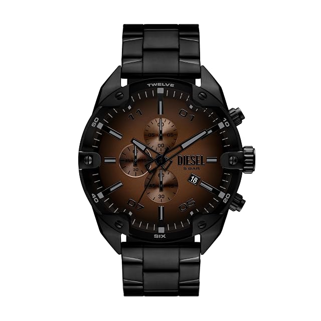 Diesel Mens Spiked Chronograph Black Stainless Steel Watch Model DZ4691