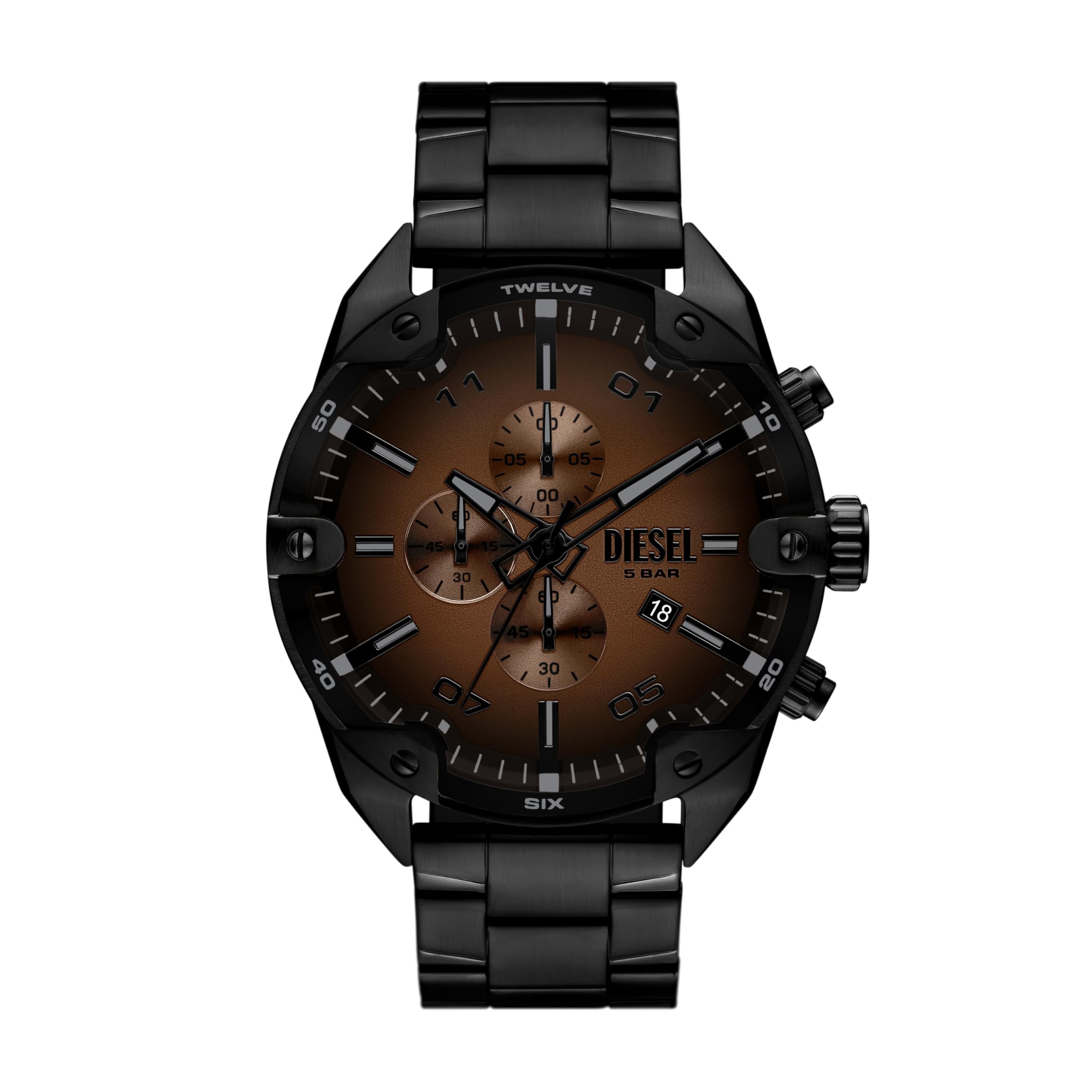 Diesel Mens Spiked Chronograph Black Stainless Steel Watch Model DZ4691
