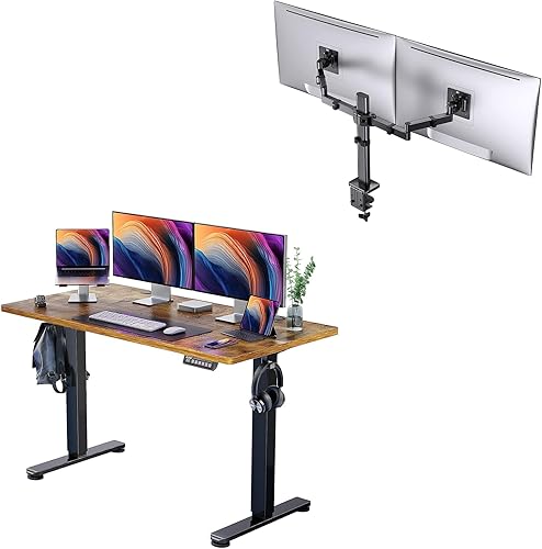 ErGear Escritorio eléctrico de pie ajustable en altura Soporte de escritorio para monitor doble