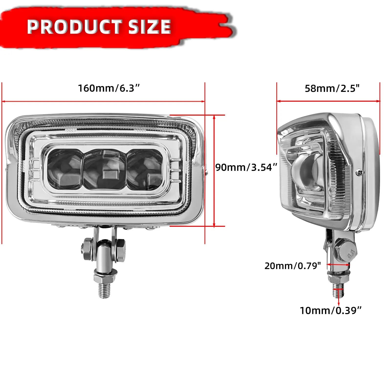 Faro Delantero Moto para Touring, para Cafe, para Racer, CPara Hopper, para Bobber, Motocicleta, Luz LED Cuadrada, Rectangular, Conexión De Faro Doble(Connecting Bracket)