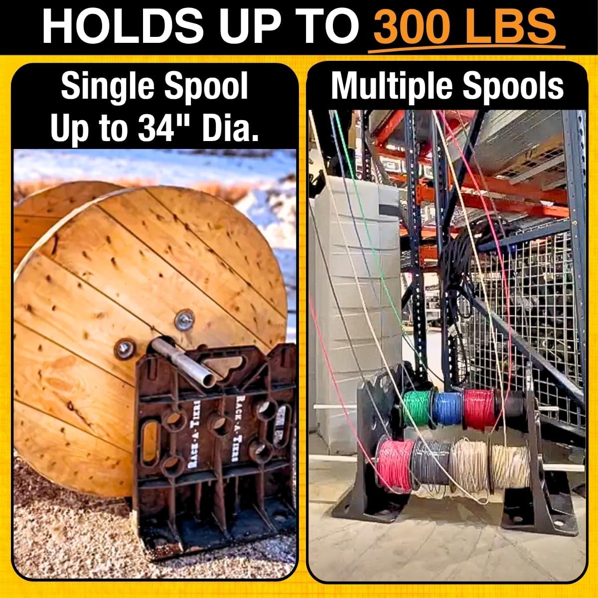 Rack-A-Tiers 2.0 Wire Dispenser – Cable Reel Rack, Electrician Wire Spool Caddy, Multi Reel Wire Dispenser, Spool Rack, 300 lb Capacity (#11480)