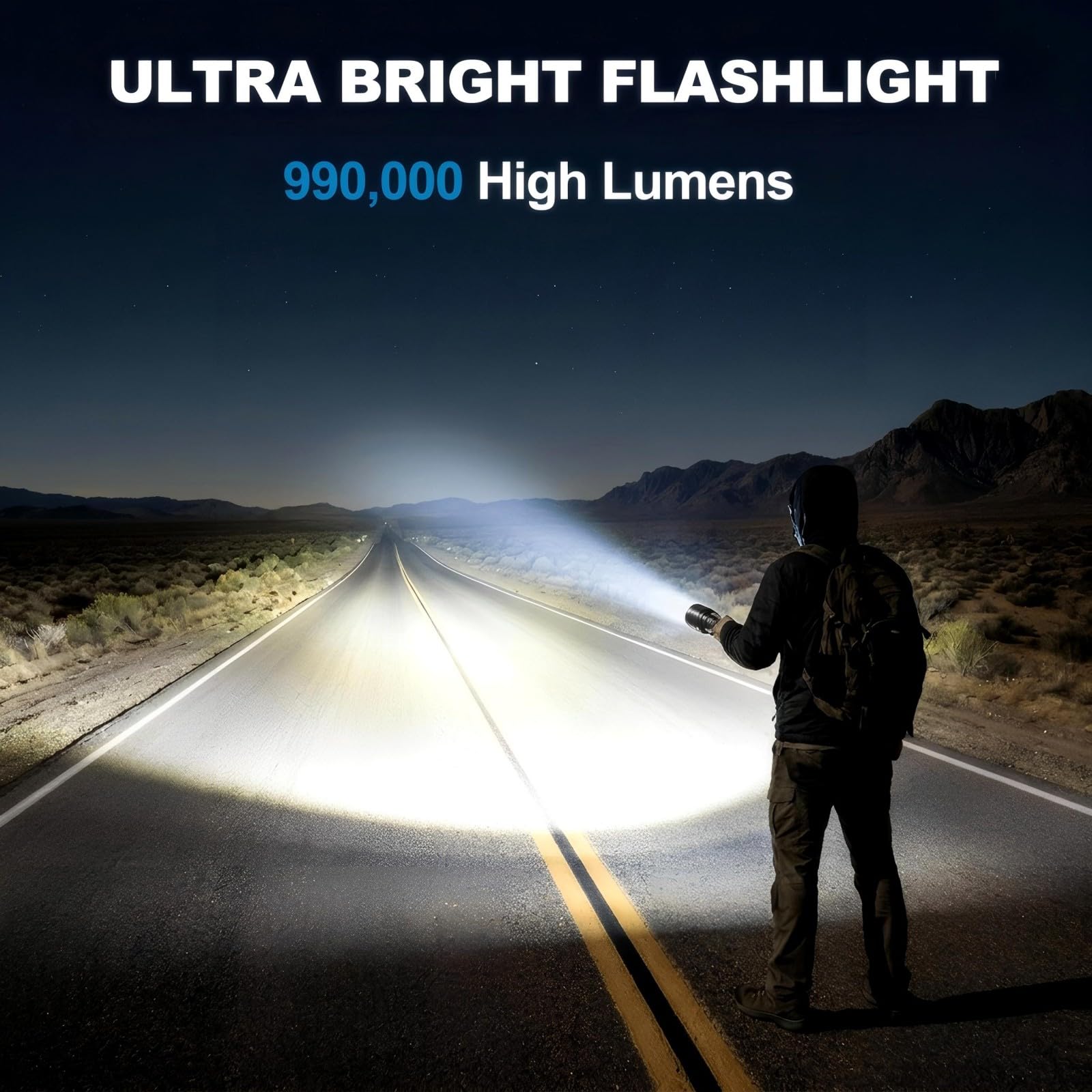 Flashlight Rechargeable, 2Pack 990,000 High Lumens Super Bright LED Flashlights, IPX6 Waterproof, 3 Light Modes, Zoomable, Type-C Charging Flash Light with USB-A Output for Camping, Emergency, Home - 3