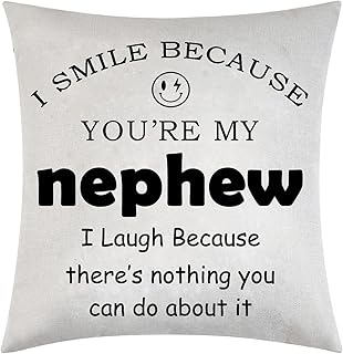 Nephew Cushion Cover Nephew Gifts from Auntie Uncle Funny Cushion Gifts for Nephew Gifts Funny Gifts Smile Pillow Nephew Birthday Hug Pillow Cover Home Decor Pillow Cases 18” x 18” (nephew)