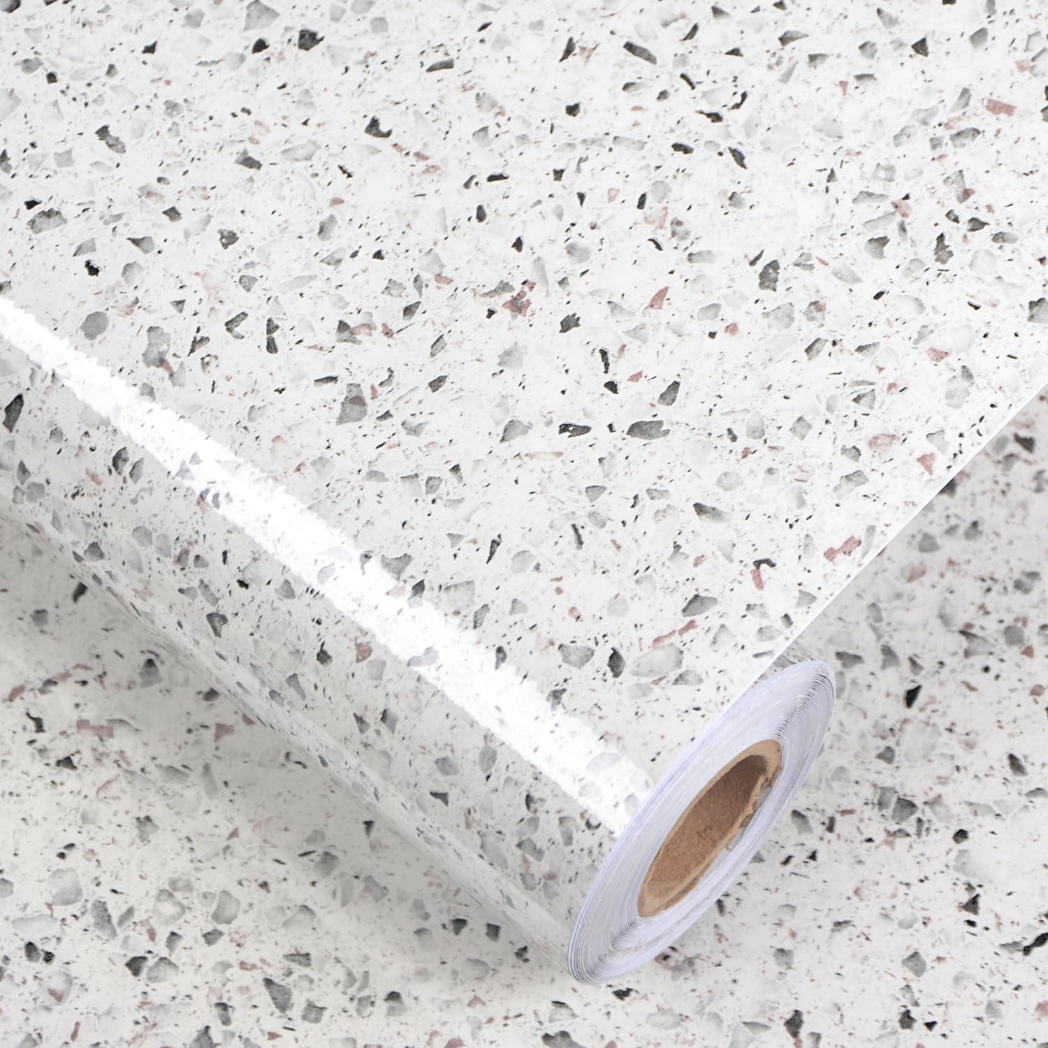 Gray White Granite Contact Paper 400" X 16" Terrazzo Wallpaper Peel and Stick Countertops Self Adhesive Waterproof Vinyl Film for Kitchen Counters Bathroom Counters Wall Paper