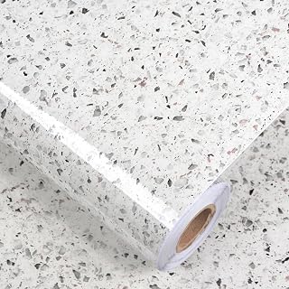 Gray White Granite Contact Paper 400" X 16" Terrazzo Wallpaper Peel and Stick Countertops Self Adhesive Waterproof Vinyl Film for Kitchen Counters Bathroom Counters Wall Paper