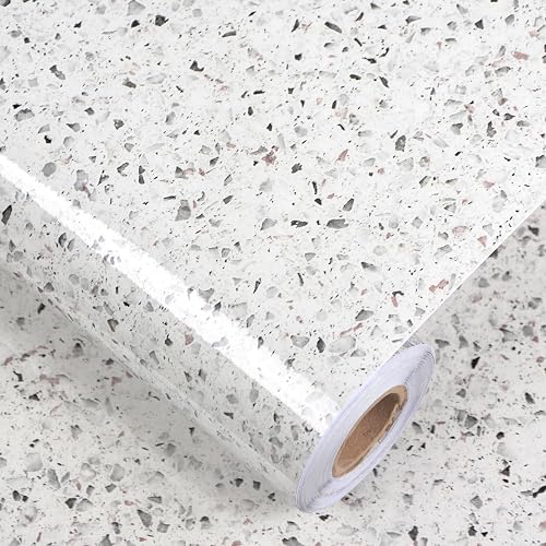 Gray White Granite Contact Paper 400" X 16" Terrazzo Wallpaper