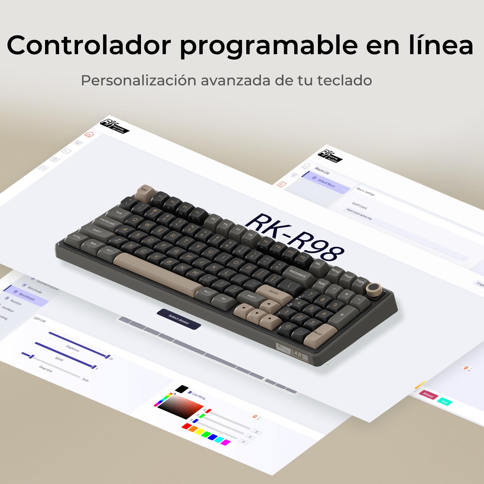 RK ROYAL KLUDGE R98 Pro Teclado Mecánico con Cable, 96% US Layout Teclado Gaming con Numérico, RGB, Perilla de Volumen, Gasket Structure, Teclas PBT MDA, Switch Lineal Pre-lubricado Hot-Swappable