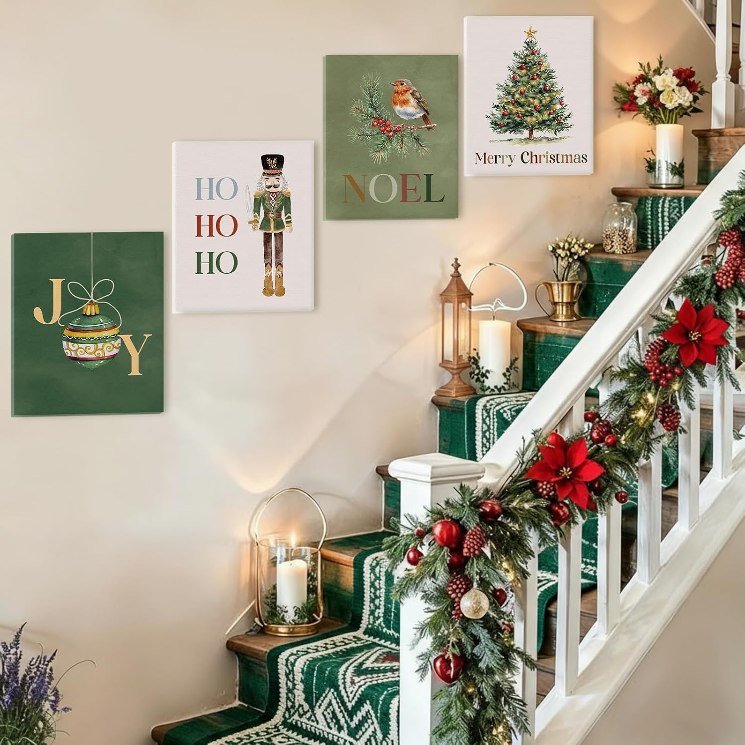 Bucherry Christmas Canvas Wall Art Set of 4 Boho Christmas Prints Rustic Winter Picture Decor for Bathroom Living Room Bedroom Gallery Wall, 8 x 10 Inch image 5