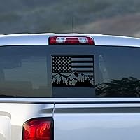 Vista 1 de Adhesivo para ventana trasera media de Chevy Silverado Sierra 2004-2018 Bandera de Estados Unidos de montaña de vinilo adhesivos mate negro