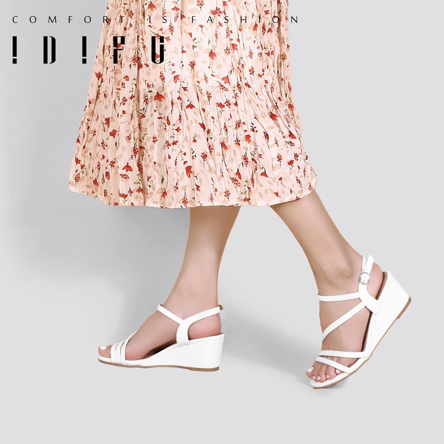 IDIFU Women's Wedge Heel Sandal Dress Low Strappy 2 Inch Open Toe Wedding Bridal Shoes for Woman Ladies Evening Formal