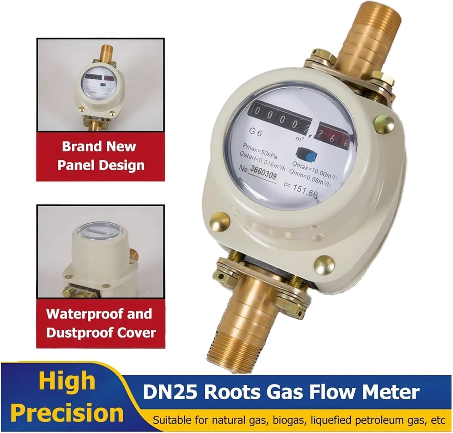 Medidor de flujo ultrasónico de alta precisión for gas de raíces, caudalímetro mecánico for gas natural, oxígeno, biogás, GLP, caudalímetro de desplazamiento positivo de grado industrial de 1"