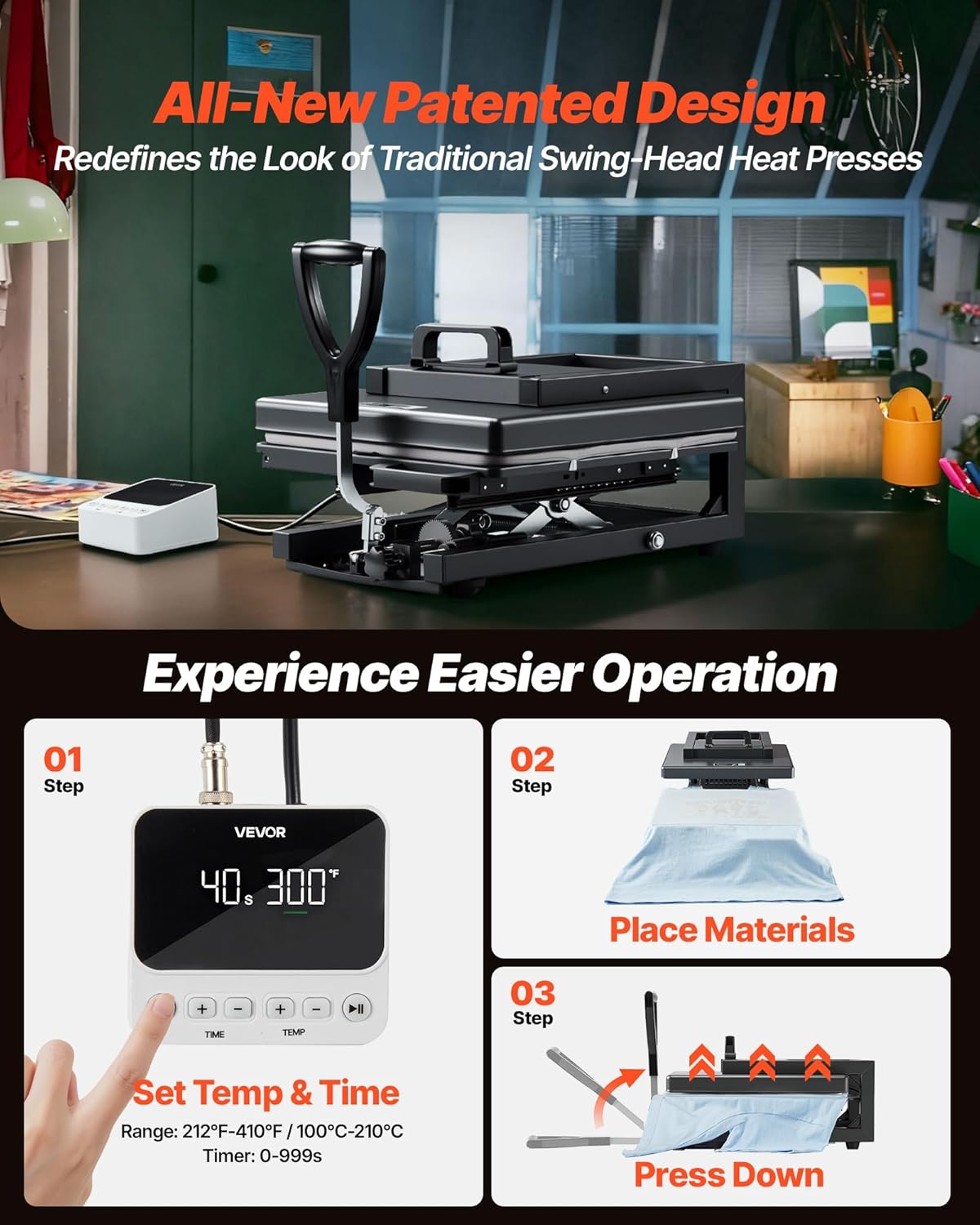 Color light blue VEVOR Hybrid Heat Press, 15 x 15 inch, 8-in-1 Multifunction, Heat Up Fast and Even, All-New Patented Design, Easy to Control, Sublimation Press Machine for T-Shirts/Mugs/Tumblers/Caps/Plates,