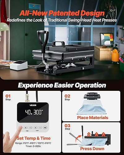 Miniatura 6 de VEVOR Prensa de calor híbrida, 15 x 15 pulgadas, multifunción 8 en 1, se calienta rápido y uniforme, diseño patentado, fácil de controlar, máquina