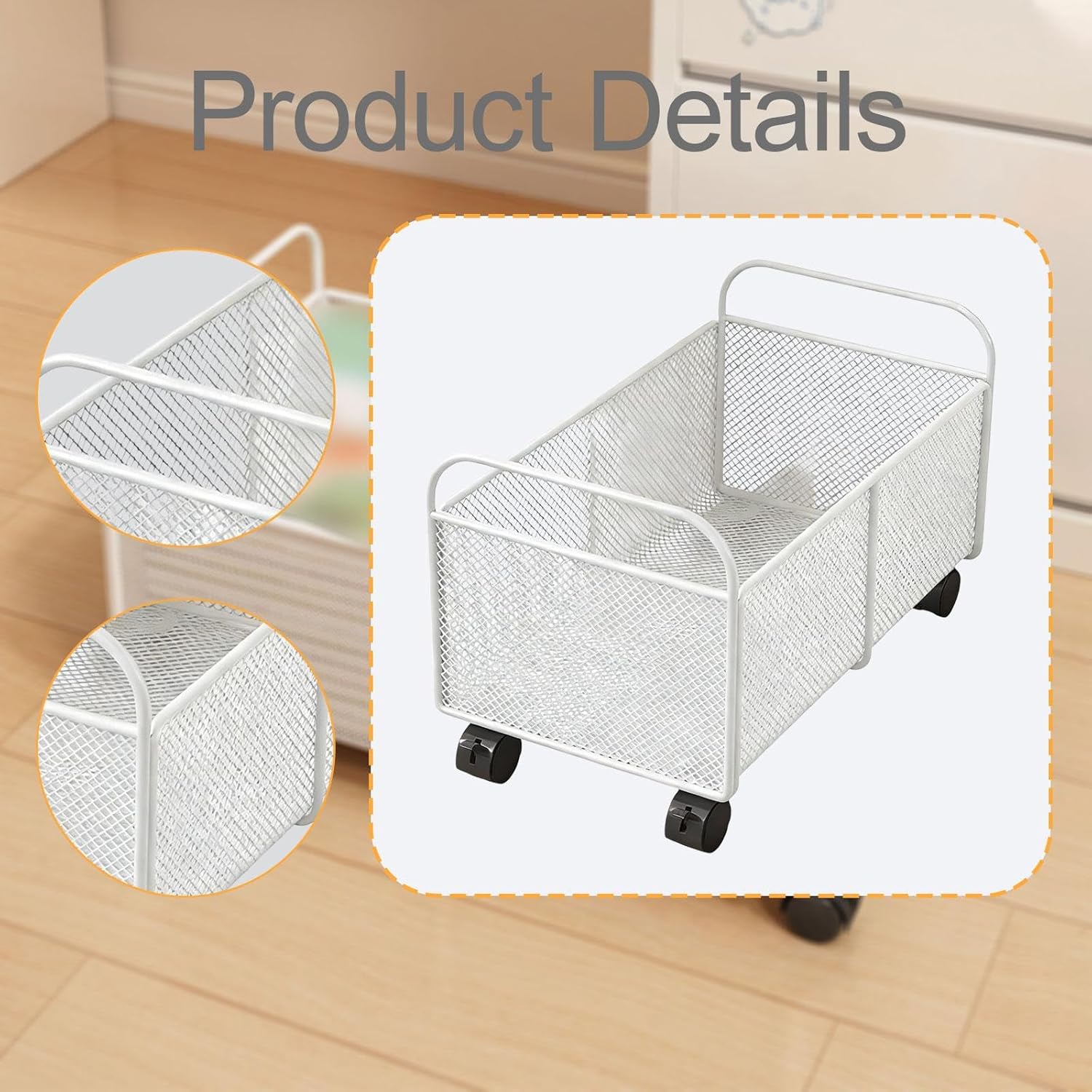 Fenteer Rolling Book File Cart File Organizer Office Supplies Easy to Use Iron Under Desk Utility Storage Cart for Daily Items Office, White, Small