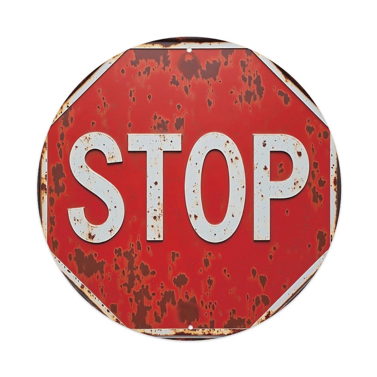 Ldfuieksufg Style Round Red Rustic Stop Traffic Sign Vintage Metal Wall Sign Vintage Aluminium Metal Sign, Retro Wall Decor For Home, Bar, Garage & Farmhouse 20X20cm