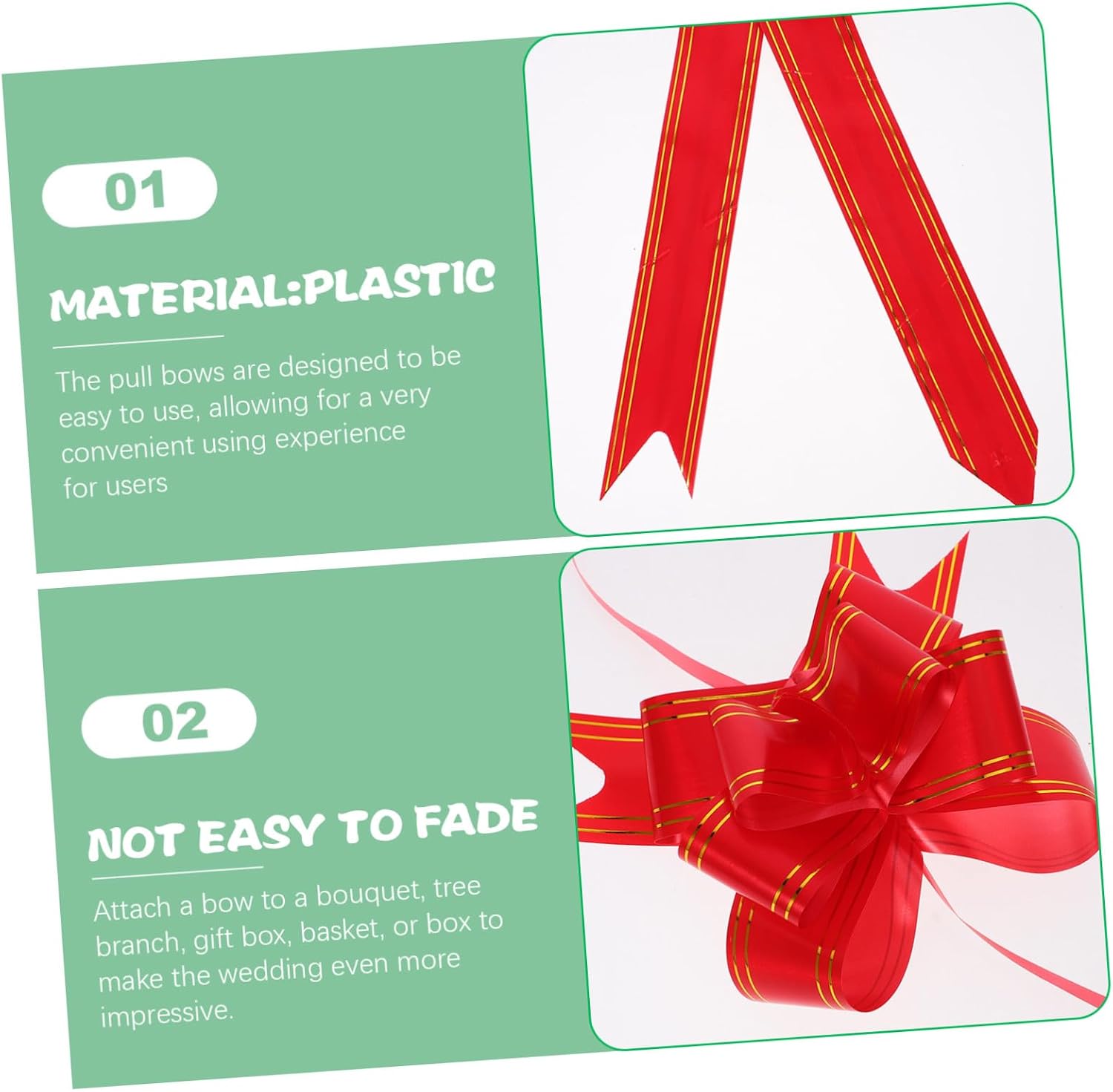 100pcs Plastic Pull Bows Gold Edge for Wedding Car Decor and Wrapping, 4.5cm Elegant and Convenient Pull Bow Knots Suitable to Attach to Tree Branch or Basket
