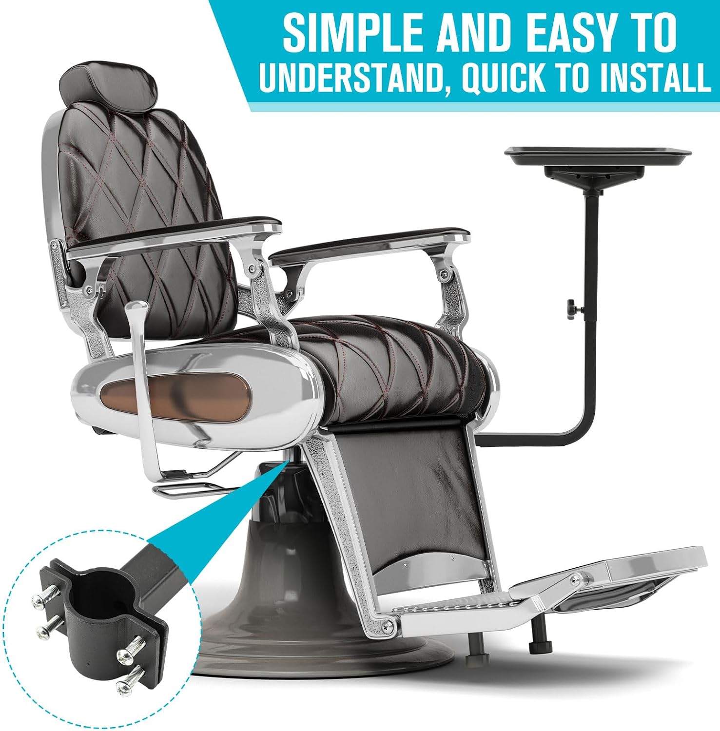 Colingmill Salon Tray Attached to Chair 360° Rotating Metal Hairstylist Tray with Hair Separator Adjustable Height Width for Hairdressing Tattoo Hair Color Styling Tool Barber Chair (17.72 x 12.99'')