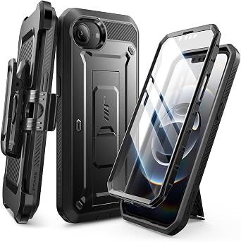 SUPCASE for iPhone 17e/16e Case with Screen Protector Unicorn Beetle Pro, [Built-in Stand & Belt-Clip] [Military-Grade Protection] Full Body Phone Case for iPhone 17e/16e 6.1 inch, Black